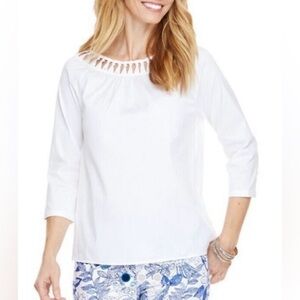 Vineyard Vines Poplin Basket Weave Solid White Blouse Top Size 2/ XS EUC